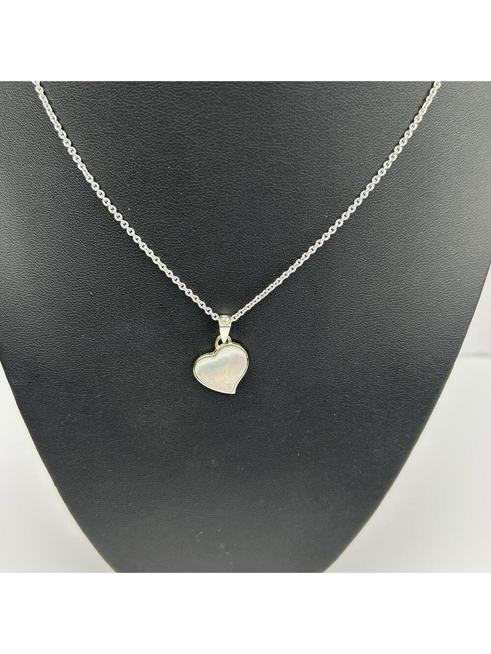 Vintage SD 925 Sterling Silver Mother of Pearl Heart Pendant Necklace White MOP - Picture 2 of 16